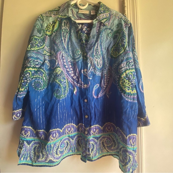 Chico's Multicolor Paisley Blouse 3/4 Sleeves size 3 - Picture 1 of 5